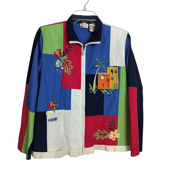 Koret Francisca Jackets & Blazers - 4421)Vtg 90s Koret Francisca Petite Multicolor Patchwork Full Zip Track Jacket S
